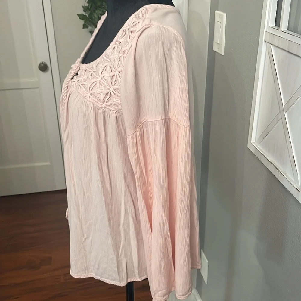 Mossimo Women's Pink Tunic Top Sleeves-Tassel-EUC-Year Round